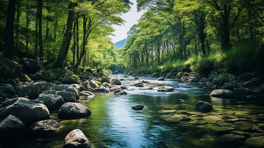 长河绿树成荫背景图片