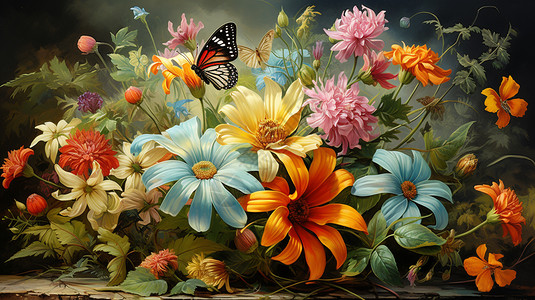 蝴蝶停在花朵上插图图片