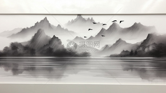 墨水黑白风景画图片