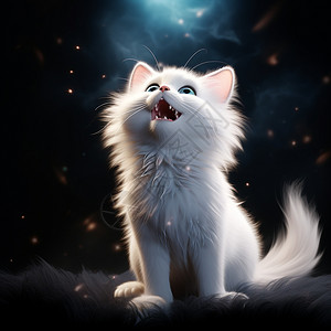 毛茸茸的卡通白猫背景图片