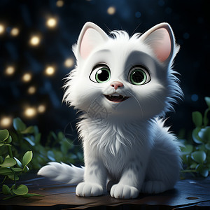 快乐的白色小猫图片