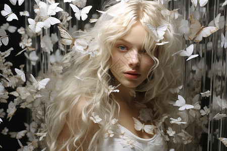 白发女孩的白蝶幻境图片