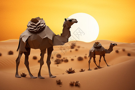 沙漠黄昏下的骆驼图片