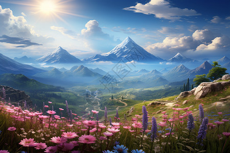 山脉中美丽的草甸景观图片