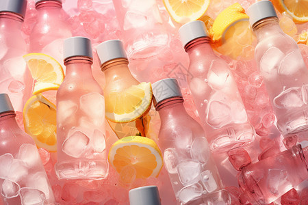 梦幻粉色的透明汽水瓶图片