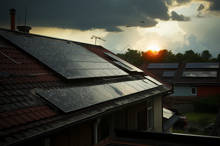 乡村建筑房屋的太阳能电伏板图片