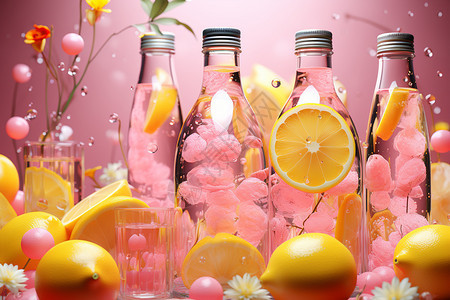 粉色花朵的玻璃瓶图片