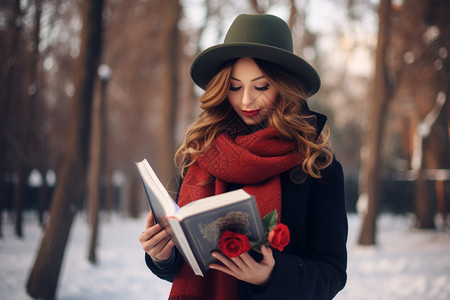 冬天户外看书的人图片