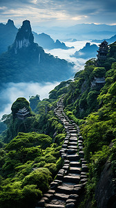 意境山峰云端的山峰背景