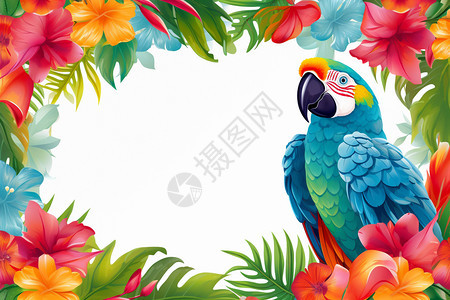 丰富多彩的鹦鹉花卉创意背景图片