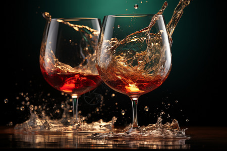 红酒杯飞溅的红酒液体设计图片