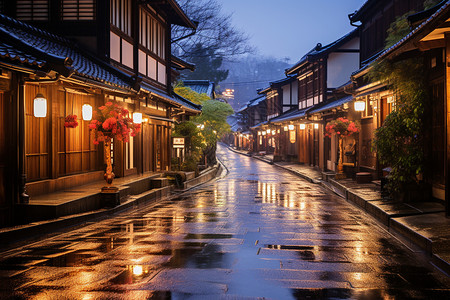 雨夜街景夏季傍晚时古城街道景观背景