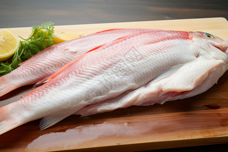 切菜板上的新鲜鱼肉图片