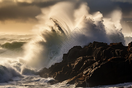 海浪撞击海岸景象图片