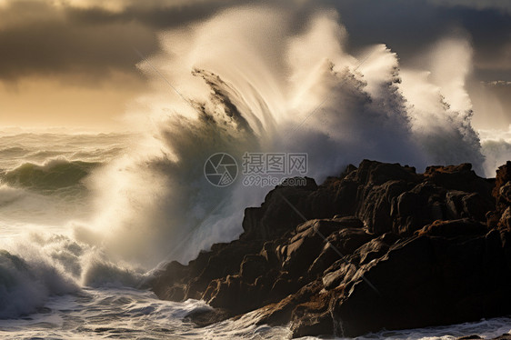 海浪撞击海岸景象图片