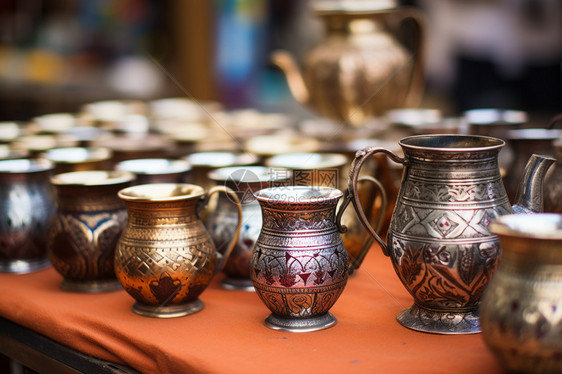 传统的民族风银器茶杯图片
