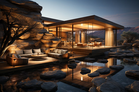 沙漠中现代奢华的别墅建筑图片