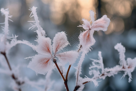 冬季霜冻的树叶图片