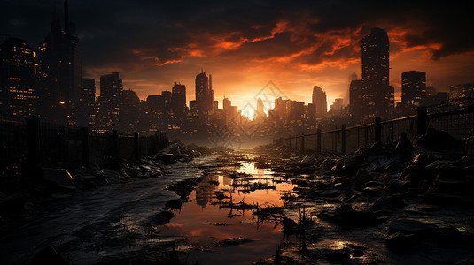 黎明起的城市背景图片