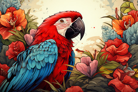 色彩丰富的鹦鹉手绘插画图片