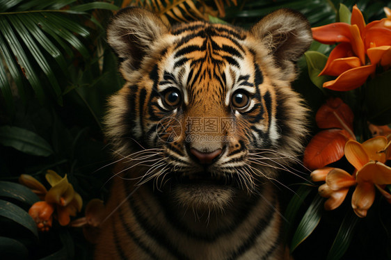丛林中可爱的小老虎图片