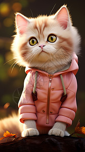宠物插画穿外套的乖巧小猫背景
