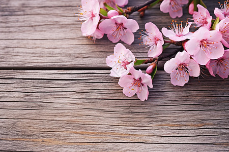 盛开的桃花在木板上图片