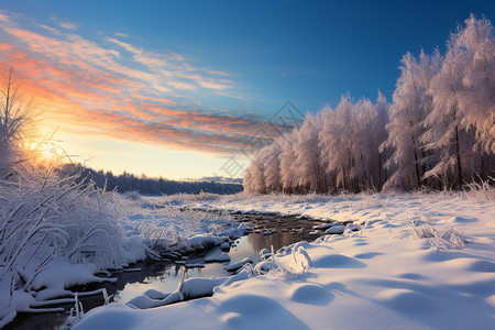 水边的冬季美景图片