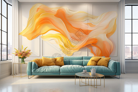 抽象丝绸壁纸下的沙发背景图片