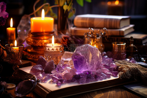 蜡烛旁边的紫水晶图片