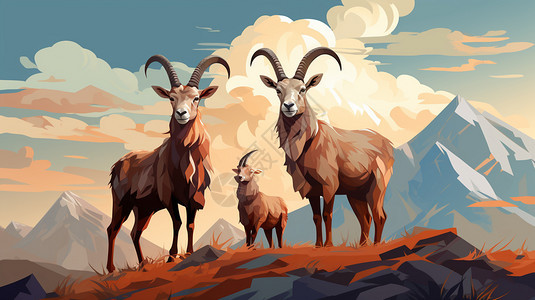 野生羚羊的油画插图图片