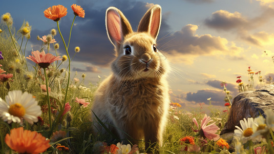 夏天草原上可爱的小兔子图片