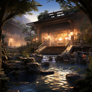 乡村日式温泉景观图片