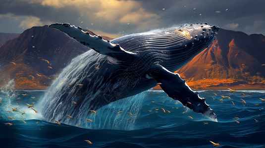 海洋中跳跃的座头鲸创意插图图片