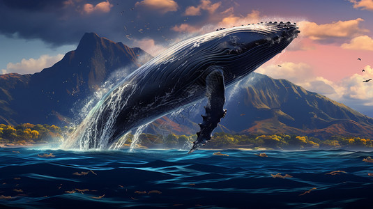 梦幻海洋中的座头鲸图片
