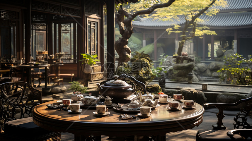 中式古风的茶馆图片
