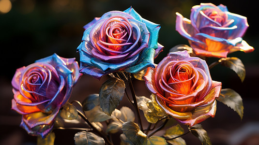 3D创意艺术彩色玻璃玫瑰花图片
