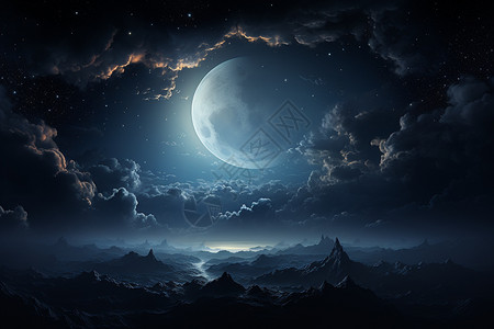 夜晚天空中的圆月背景图片