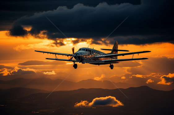 天空中的小型运输飞机图片