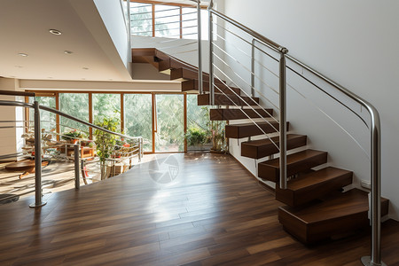 现代建筑中的木质楼梯图片