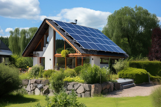 乡村房屋建筑的太阳能电伏板图片
