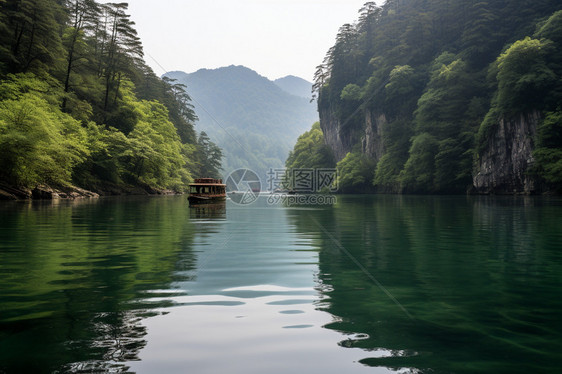 夏季宝峰湖中的游船景观图片