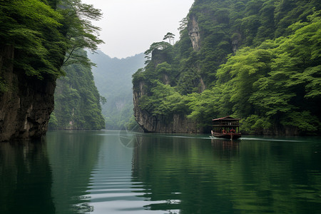 张家界宝峰湖郁郁葱葱的宝峰湖景观背景