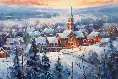 白雪皑皑的小镇景观图片