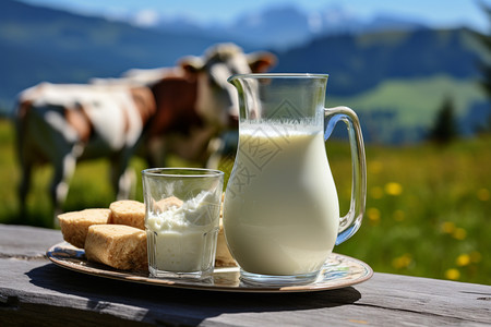 奶牛养殖场的新鲜乳制品图片