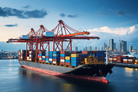 国际贸易运输港口的大型货船图片