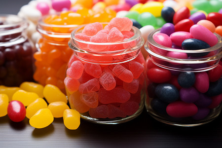 玻璃罐中的彩色糖果图片