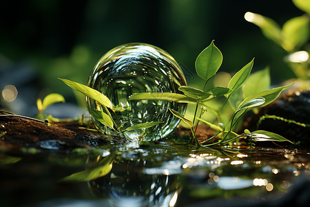 户外植物上透明的水滴图片