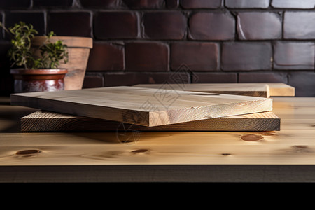 桌面上的木板材料背景图片