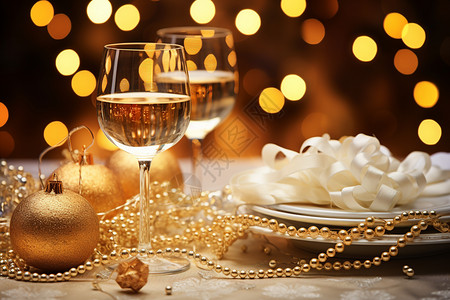 奢华的圣诞节香槟晚宴图片
